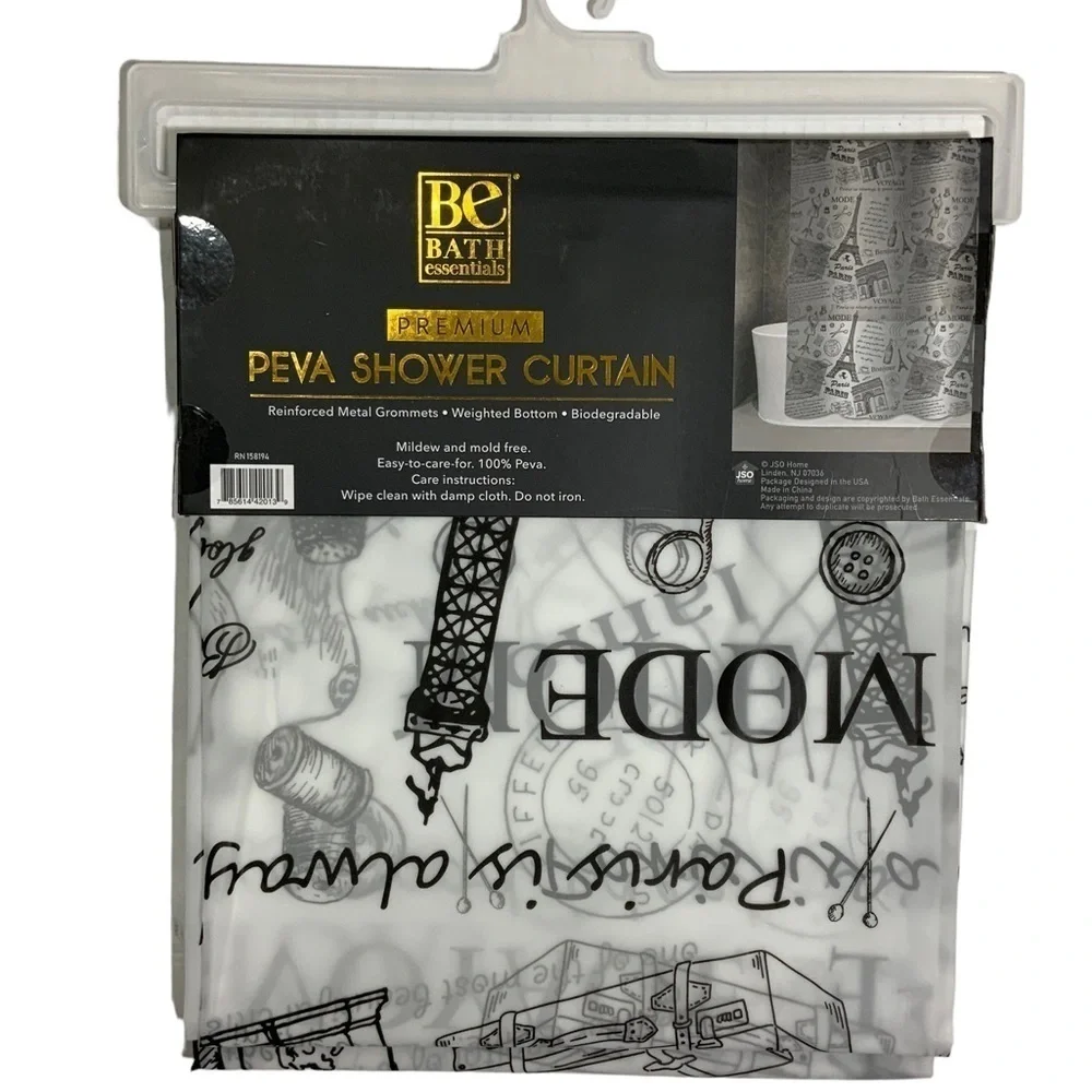 Paris Eiffel Tower French Shower Curtain Parisian Decor Black White 70 X 72 in